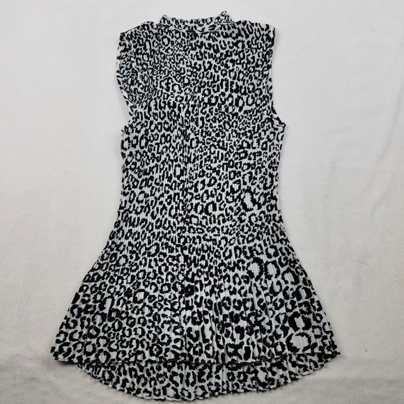 DKNY pleated snow lepord print ruffle neck tie sleeveless top - Picture 5 of 7